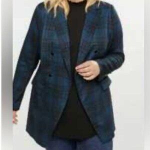 Lane Bryant Womens Sz 14 The Bryant Blazer Double Breasted Turquoise Black Plaid